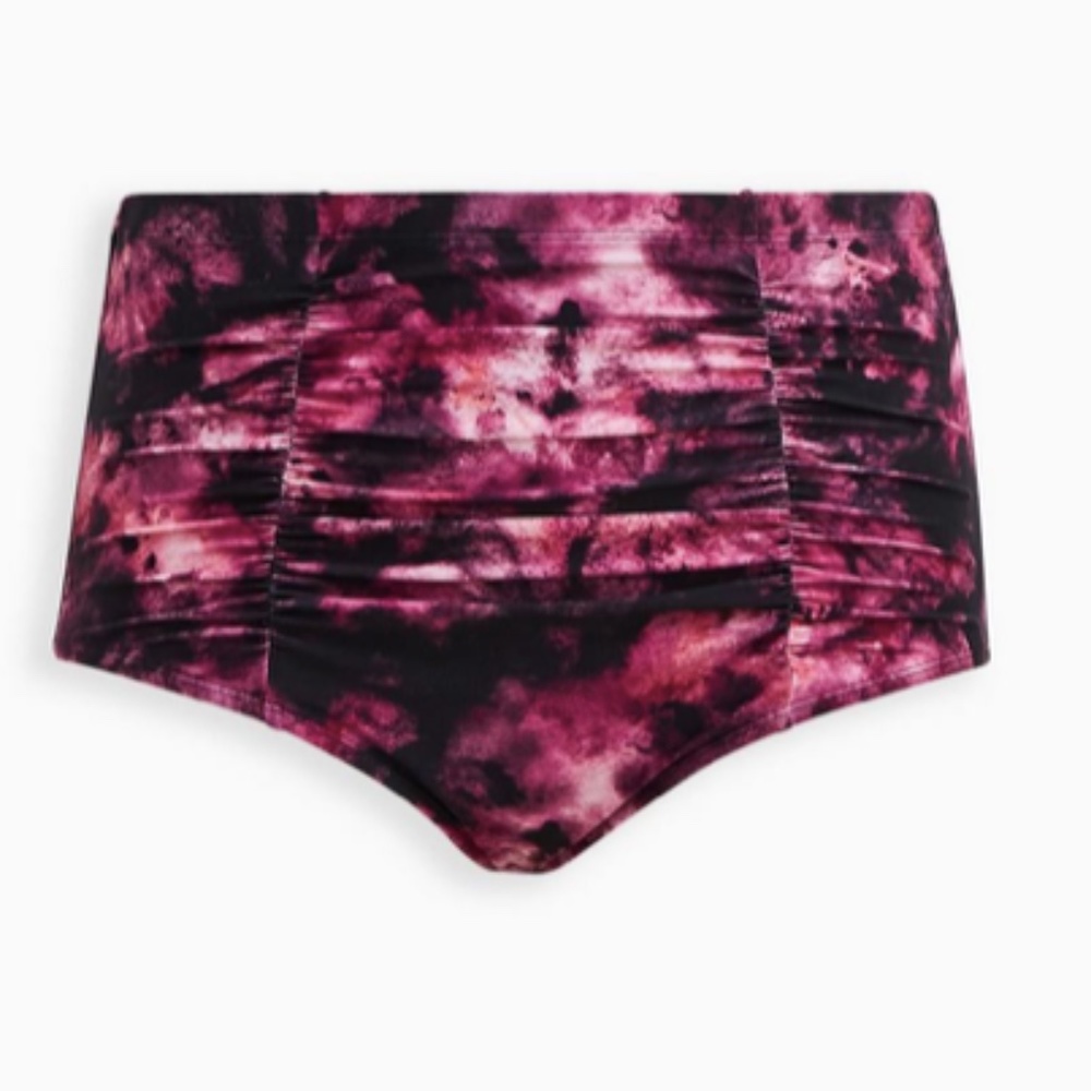 New Torrid High-rise ruched hot pink tie-dyed swim bottom